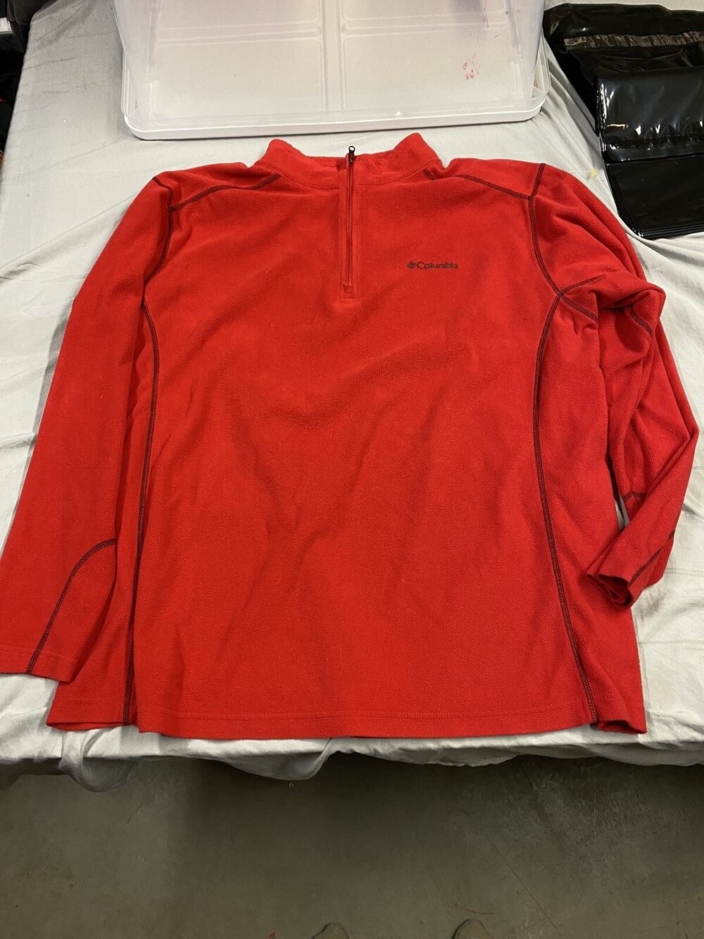 Columbia Pullover Mens 2XL Red Long Sleeve Fleece 1/4 Zip Pocket Logo